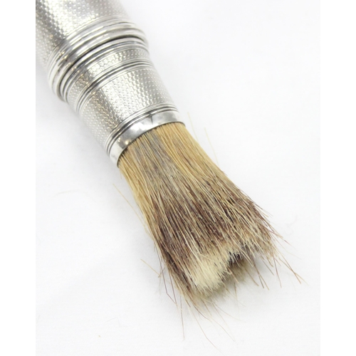 1012 - Rare 19c 3 part gents hallmarked silver travelling shaving brush with original badger hair bristles,... 