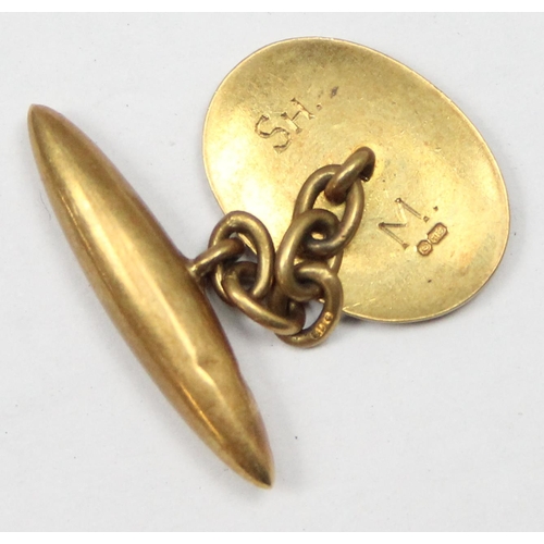 1100 - 18ct gold cufflink, marked and XRF confirmed, approx 4.69g gross