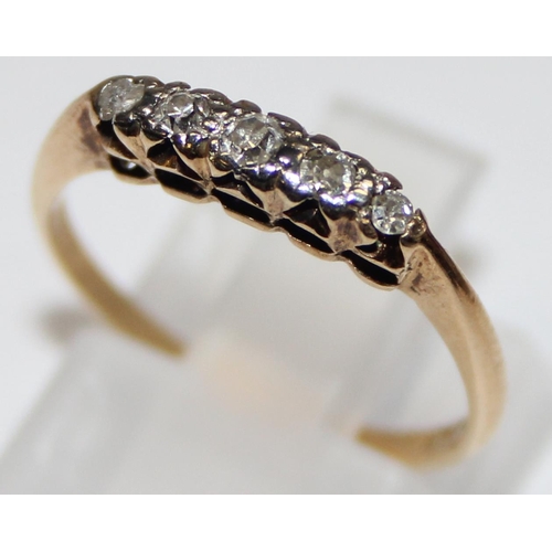 1107 - 18ct yellow gold and platinum set 5 diamond ring, marked 18ct Plat and XRF confirmed, approx size L,... 