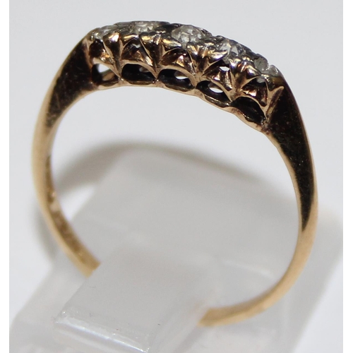 1107 - 18ct yellow gold and platinum set 5 diamond ring, marked 18ct Plat and XRF confirmed, approx size L,... 