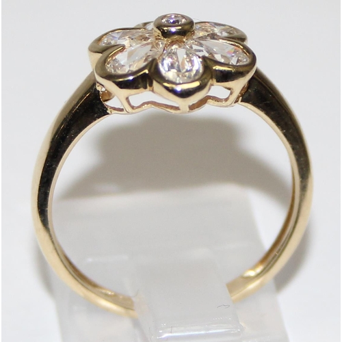 1109 - 14ct gold and white stone floral set ring, full hallmarks and XRF tested, approx size P, approx 2.92... 