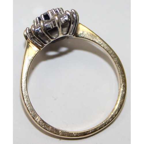 1112 - 14ct gold blue & white stone set cocktail ring, full hallmarks and XRF tested, approx size P, approx... 