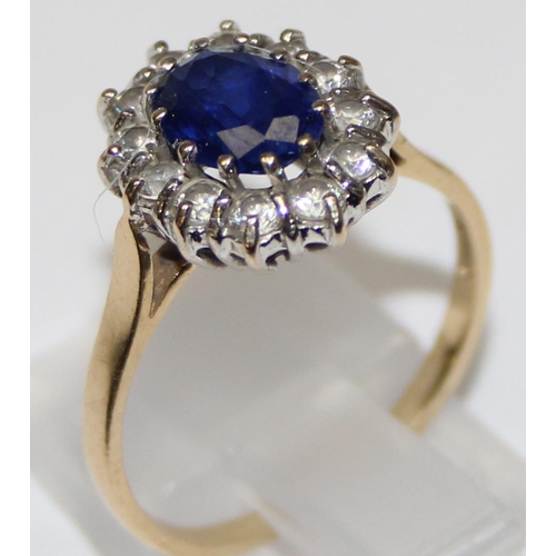 1115 - 14ct gold, Sapphire & white stone set cocktail ring, full hallmarks and XRF tested, approx size O, a... 