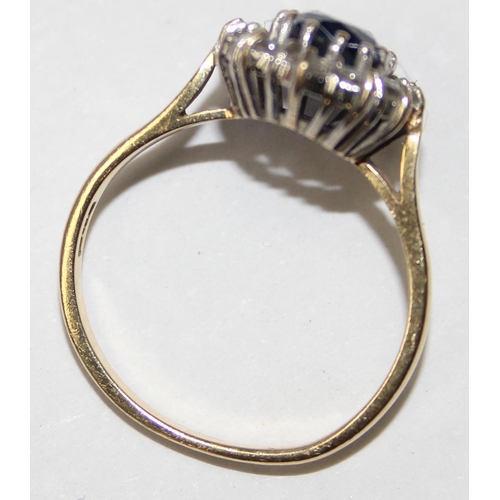 1115 - 14ct gold, Sapphire & white stone set cocktail ring, full hallmarks and XRF tested, approx size O, a... 