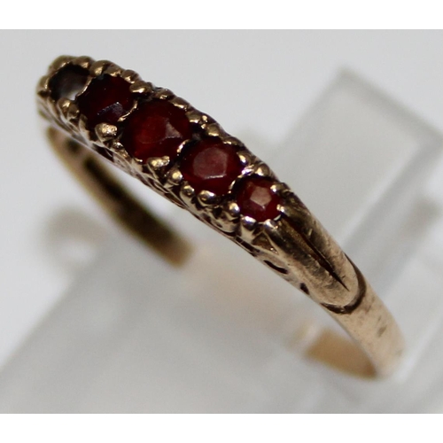 1127 - 9ct gold ruby set ring, full hallmarks and XRF confirmed, approx size P, approx 1.33g gross