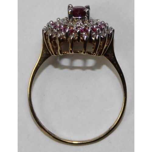 1130 - 9ct gold ruby and diamond cluster ring, partial hallmarks and XRF confirmed, approx size P, approx 2... 