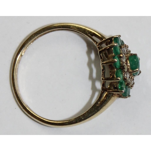 1131 - 9ct gold green stone and diamond cluster ring, full hallmarks and XRF confirmed, approx size O, appr... 