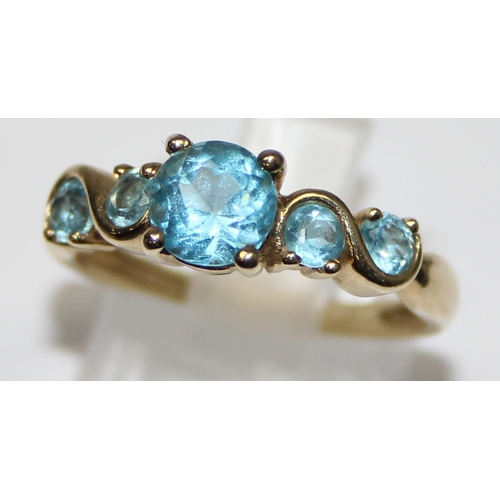 1132 - 9ct gold and light blue stone ring, full hallmarks and XRF confirmed, approx size O, approx 2.63g gr... 