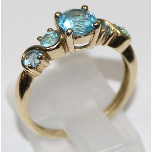 1132 - 9ct gold and light blue stone ring, full hallmarks and XRF confirmed, approx size O, approx 2.63g gr... 