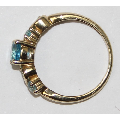 1132 - 9ct gold and light blue stone ring, full hallmarks and XRF confirmed, approx size O, approx 2.63g gr... 