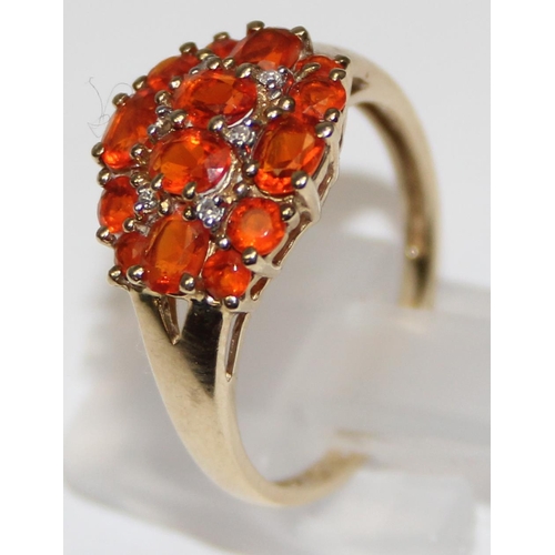 1136 - 9ct gold and orange stone cluster ring, full hallmarks and XRF confirmed, approx size P, approx 2.29... 