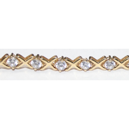 1141 - 9ct gold and white stone tennis bracelet, marked 375 & XRF confirmed, approx 20cm long, approx 8.93g... 