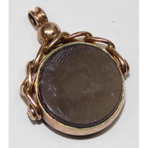 1146 - A Victorian 9ct gold mounted swivel fob pendant, Birmingham 1890, approx 4.33g gross