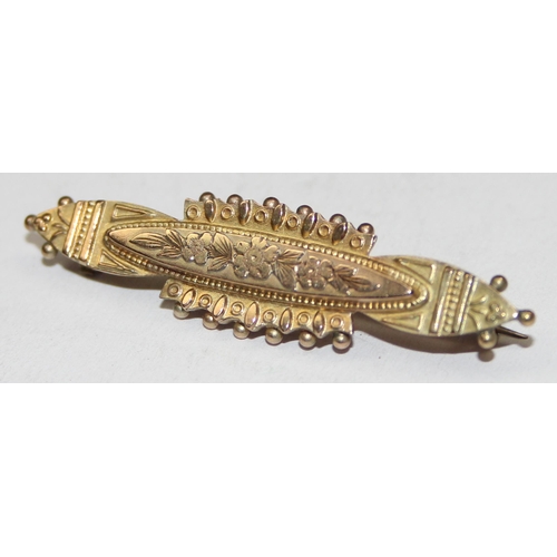 1152 - Victorian 9ct gold bar brooch, Chester 1898, approx 1.79g gross