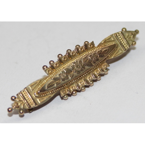 1152 - Victorian 9ct gold bar brooch, Chester 1898, approx 1.79g gross