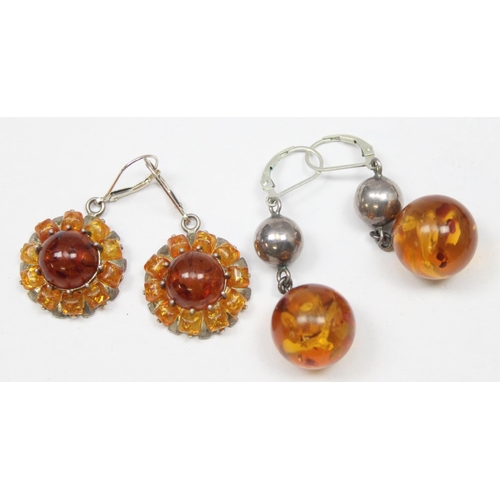 1164 - 6 pairs of silver and amber mounted earrings, all XRF confirmed