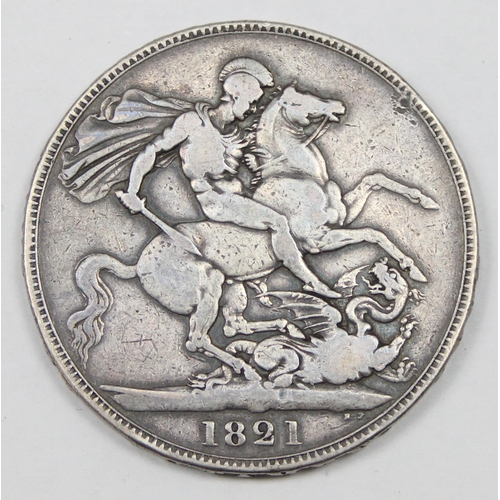 1206 - British silver coins, George IV (1820-1830), 1821 secundio silver crown coin, good details, very hig... 