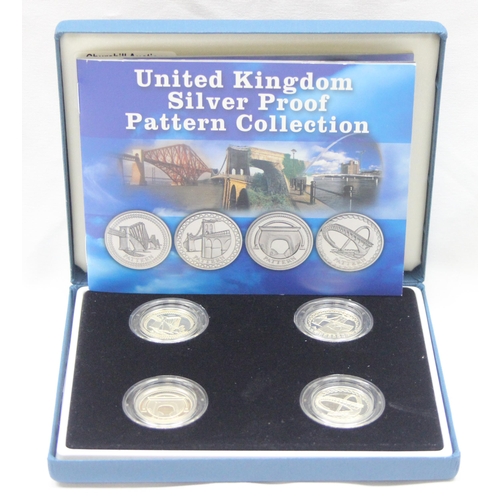 1209 - 2004-07 UK silver proof £1 pattern coin set in original boxes with paperwork, struck in 925 silver, ... 