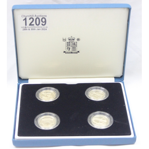 1209 - 2004-07 UK silver proof £1 pattern coin set in original boxes with paperwork, struck in 925 silver, ... 