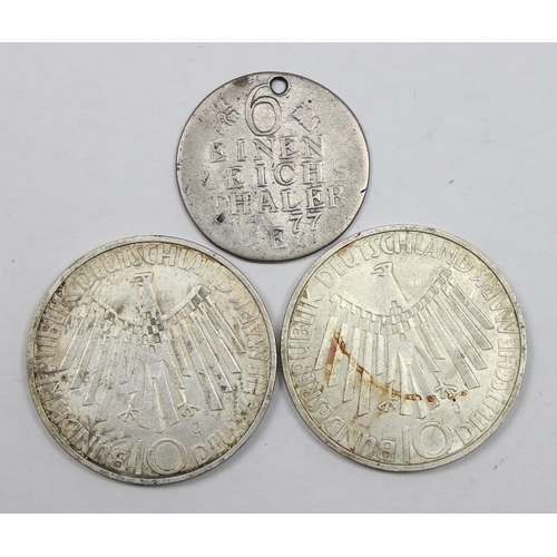 1211 - 2 German 1972 Olympics 10 Deutschmark coins, 0.625 silver and a 1777 6 Einen Reichs Thaler, Frederic... 