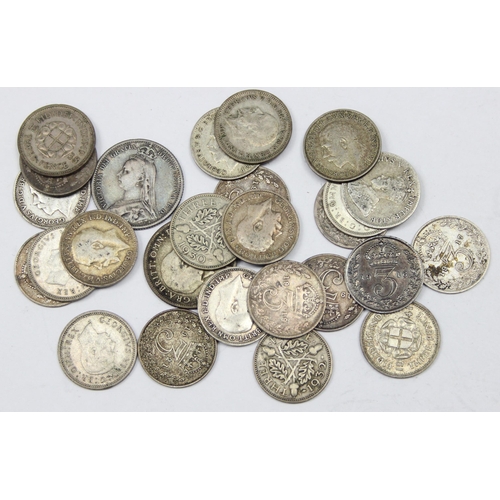 1212 - British and world silver coins, mixture of full and half silver, mainly 3d coins, approx 38.81g gros... 