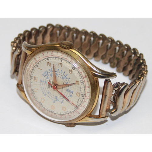 1302 - A vintage Sorna Sport Swiss made Chronograph Telemetre watch on expanding gold plated strap, the wat... 