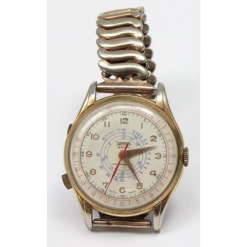 1302 - A vintage Sorna Sport Swiss made Chronograph Telemetre watch on expanding gold plated strap, the wat... 