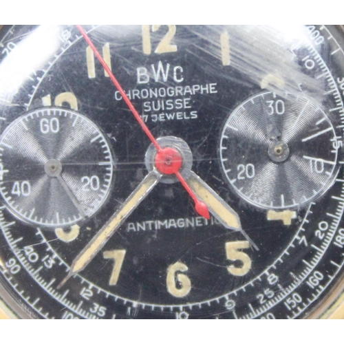 1303 - A rare vintage BWC of Switzerland Chronograph watch with luminous dial, 2 subsidiary dials and gold ... 