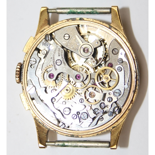 1303 - A rare vintage BWC of Switzerland Chronograph watch with luminous dial, 2 subsidiary dials and gold ... 