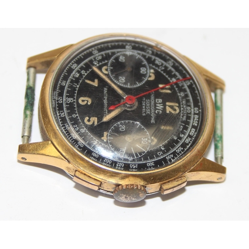 1303 - A rare vintage BWC of Switzerland Chronograph watch with luminous dial, 2 subsidiary dials and gold ... 