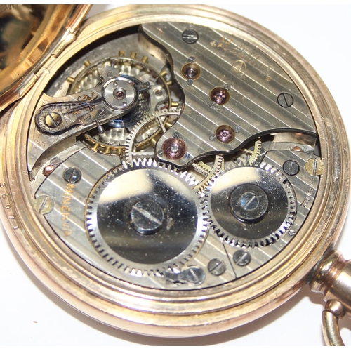 1304 - A vintage full hunter pocket watch with gold plated case, mechanical 17 jewel Minerva movement and e... 