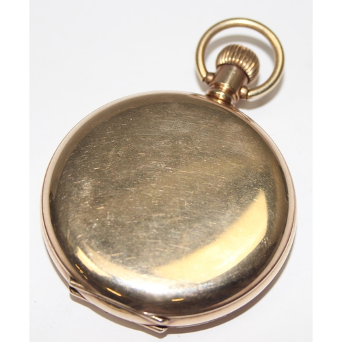 1304 - A vintage full hunter pocket watch with gold plated case, mechanical 17 jewel Minerva movement and e... 