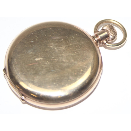 1304 - A vintage full hunter pocket watch with gold plated case, mechanical 17 jewel Minerva movement and e... 