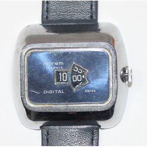 1310 - A vintage Adrem 17 Jewels Digital Jump hour dial watch on later strap