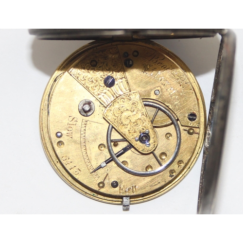 1313 - Benjamin Bell of Uttoxeter, a mid 19th century silver cased pocket watch with fusee movement, case m... 