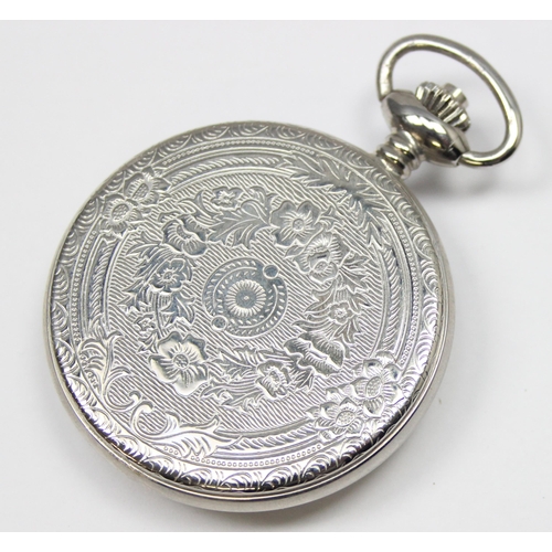 1324 - A modern but good quality silver plated half hunter cased pocket watch with mechanical skeleton move... 