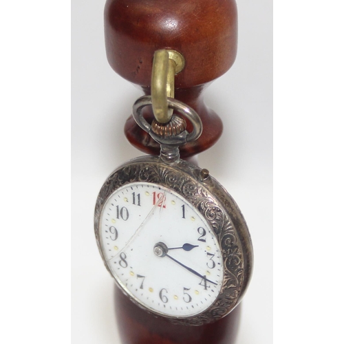 1326 - 3 silver cased fob watches, 2 late 19th or early 20th century examples, and 3 wooden pocket watch di... 