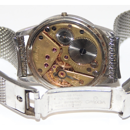 1329 - A vintage Omega gents wristwatch with 267 cal. movement and gilt baton numerals to dial, with a vint... 