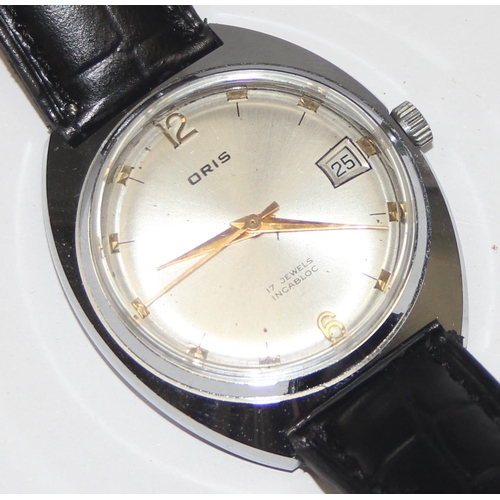 1331 - A vintage Oris 17 Jewels Incabloc watch with mechanical movement, chrome plated case, date aperture,... 