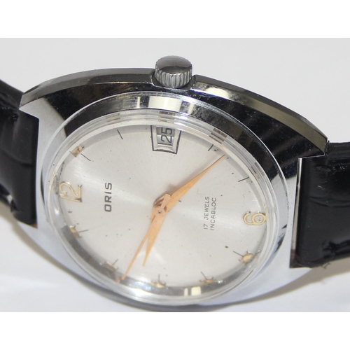 1331 - A vintage Oris 17 Jewels Incabloc watch with mechanical movement, chrome plated case, date aperture,... 