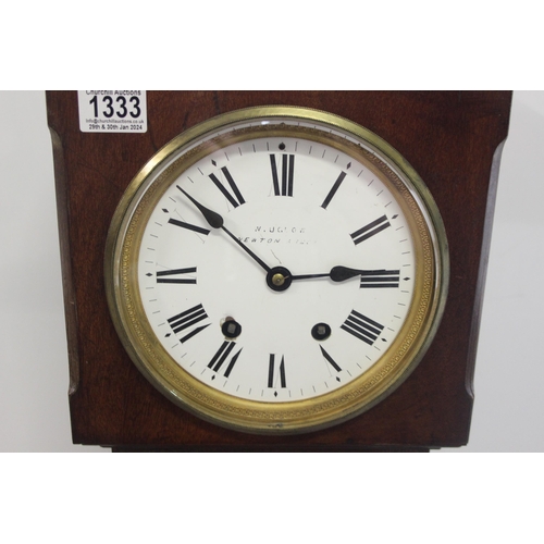 1333 - Mahogany cased Grandmother clock with mechanical movement, enamelled dial with Roman numerals, marke... 