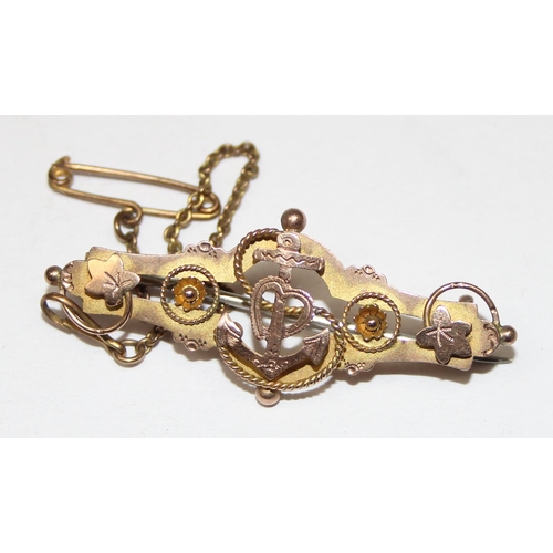 1419 - Victorian 9ct gold Royal Navy sweetheart brooch, Chester 1890, approx 3.09g gross