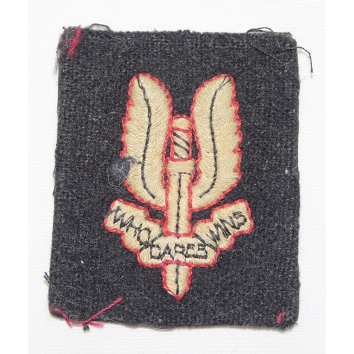 1421 - A c.WW2 or just post WW2 SAS Who Dares Wins embroidered fabric patch or badge, approx 6cm x 5cm