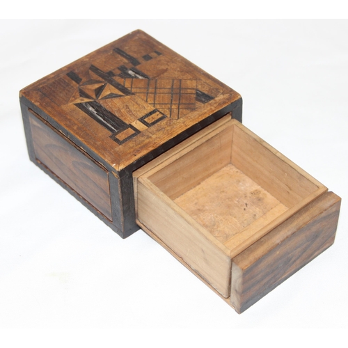 1671 - A small vintage Japanese wooden inlaid puzzle box, likely late Meiji period, approx 8cm square