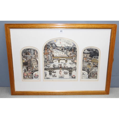 498 - Graham Clarke (1941-): Limited edition signed coloured etching with a detailed, humorous panorama of... 