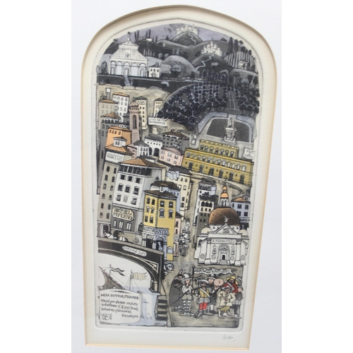 498 - Graham Clarke (1941-): Limited edition signed coloured etching with a detailed, humorous panorama of... 