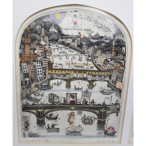 498 - Graham Clarke (1941-): Limited edition signed coloured etching with a detailed, humorous panorama of... 