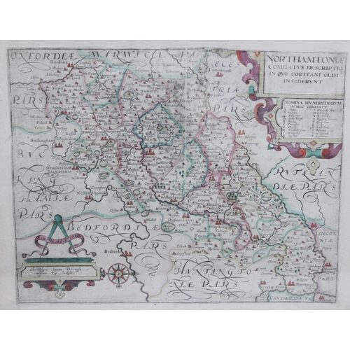 499 - NORTHAMTONIAE Comitatus’ Saxton/Kip of Northamptonshire c.1607, an early 17th century map of Northam... 