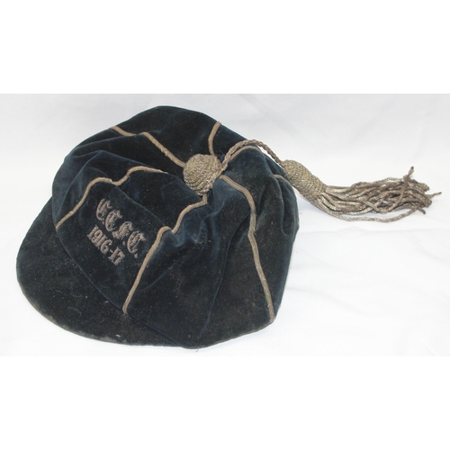 708 - An unusual vintage sporting cap, CCFC (possibly Coventry City Football Club), 1916-17, with silver w... 