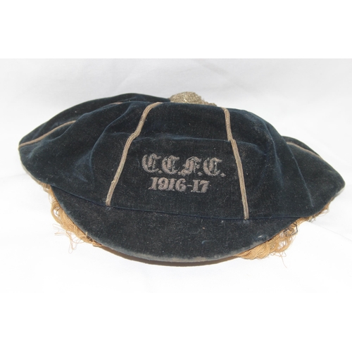 708 - An unusual vintage sporting cap, CCFC (possibly Coventry City Football Club), 1916-17, with silver w... 